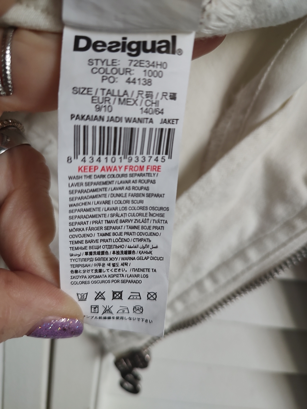 Desigual White Floral Jean Jacket with Multicolor Accents and Silver Sequins - Picture 3 of 4